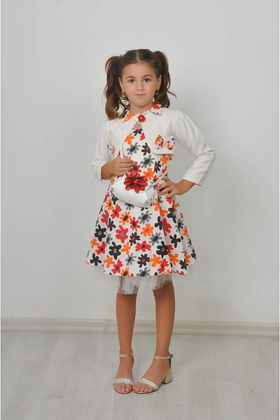 Filizdens Kids Rochie pentru fete cu imprimeu floral, top fără mâneci, cu bolero și geantă Rochie zilnică pentru petrecerea de naștere