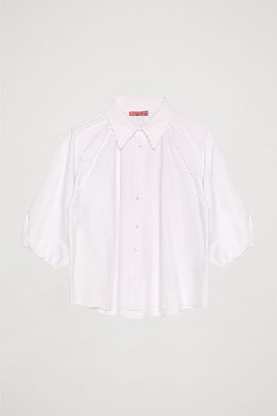 Quzu White Buttoned Shirt - Balloon Sleeve Detail