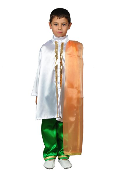 Annee Bakk Yeşil Renk Hintli Erkek Çocuk Kostümü, Hindistan Temalı Çocuk Kıya...