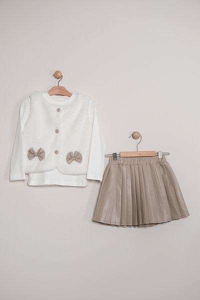 Pina Kids Girl's Plush Vest Leather Skirt Suit - Tkm.9090