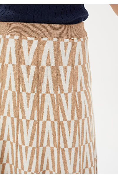 Guzella Geometric Patterned Midi Length Knitwear Skirt