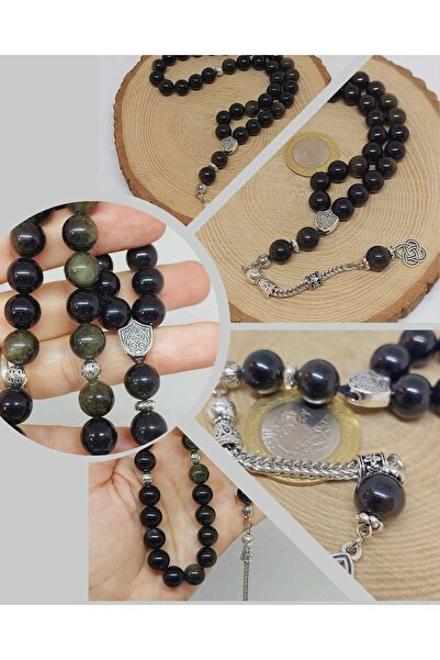 Yasamtohumu Золотий і чорний обсидіан, 33 намистини, 10 мм (36015)