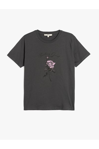 Koton Short Sleeve Crew Neck Cotton Printed Women's T-Shirt