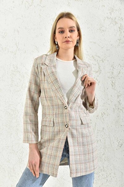 ZARİFSTORE Women's Plaid Tweed Blazer Jacket / Spring-Summer Season