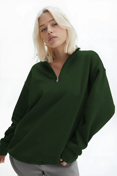 BayBayan Women's Long Sleeve Basic Stylish Design Half Zipper Sweater