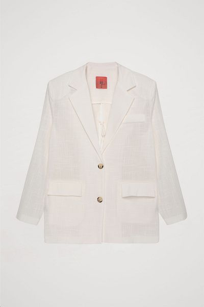 Quzu Jachetă ecru blazer - dungi subțiri și accesorii pentru nasturi