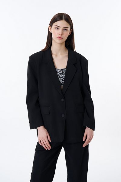 Quzu Blazer negru supradimensionat - dublu buton