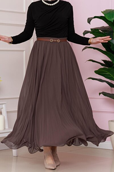 Sevitli Fusta din șifon plisată bej-gri