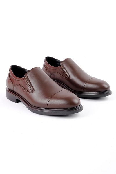 Lal Shoes & Bags KEİTHA Ανδρικά παπούτσια από γνήσιο δέρμα με ελαστικά πλαϊνά και λεπτομέρεια ραφής - καφέ