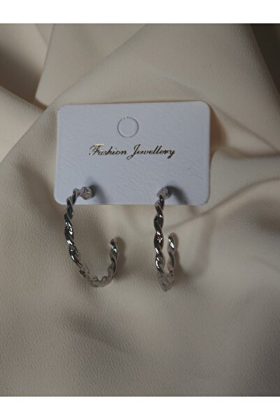 Avcıoğlu Aksesuar أقراط نسائية بدون حجر حلقة ملتوية أقراط فضية مرصوفة