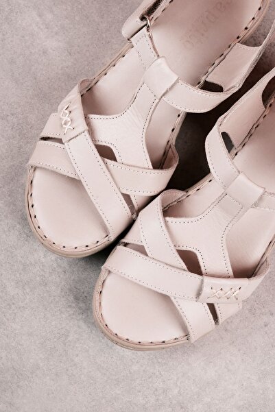 Lal Shoes & Bags Genuine Leather Ribbon Women's Heeled Sandals - Velcro Gray