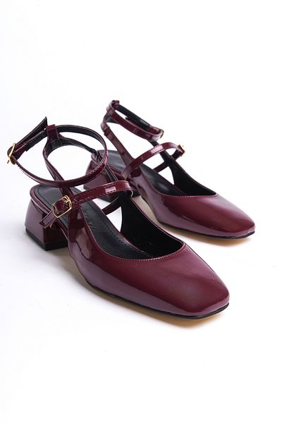 DİVOLYA Pantofi ocazional cu toc din piele lacuita burgundy Tinya