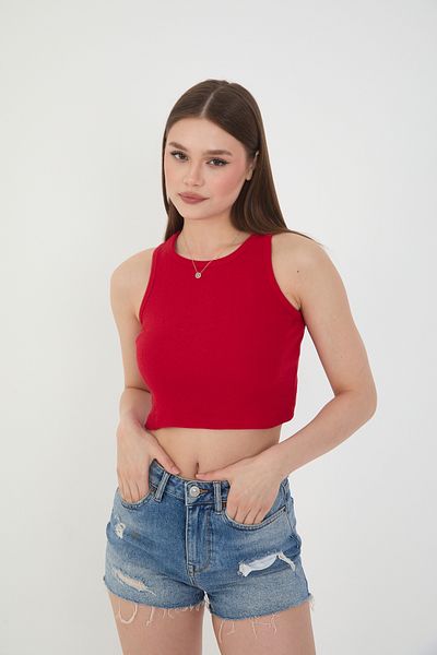 Wearflawless 2-Piece Women's Halter Neck Ribbed Strap Zero Sleeve Crop Blouse