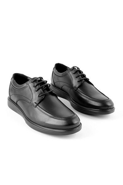 Lal Shoes & Bags Men's Genuine Leather Casual Shoes with Lacing Detail - Black