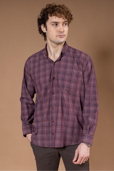 Mutlu City Men's Long Sleeve Classic Regular Fit Checked Natural Organic Cotton Dad Shirt 8140