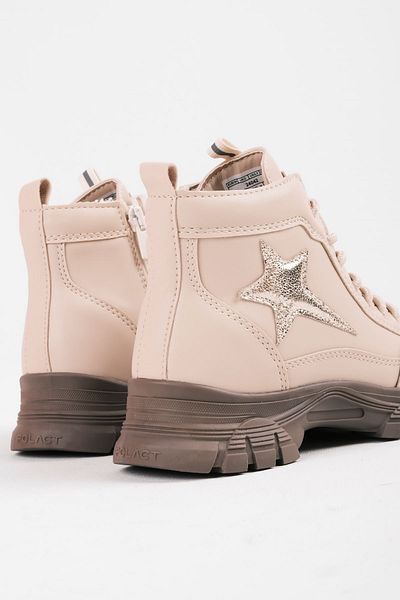 Lal Shoes & Bags Reece Girl's Star Pattern Lace Λεπτομερείς μπότες με φερμουάρ-κρέμα