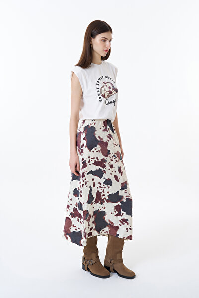 Quzu Ecru Long Dress - Padded and Cow Print