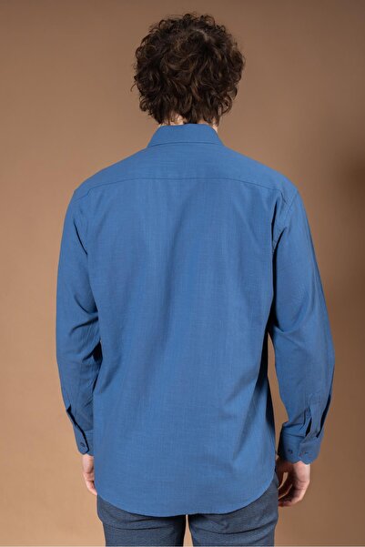 Mutlu City Ανδρικό 100% φυσικό μακρυμάνικο κανονικό μοτίβο οργανικό λινό πουκάμισο Dad 8120