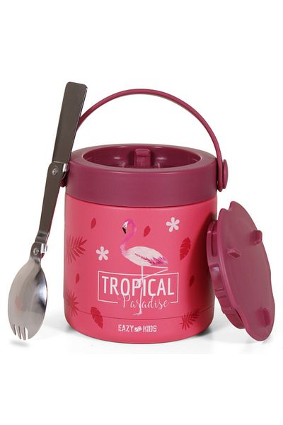 Eazy Kids Tropical Stainless Steel Insulated Food Jar - Pink (350ml)