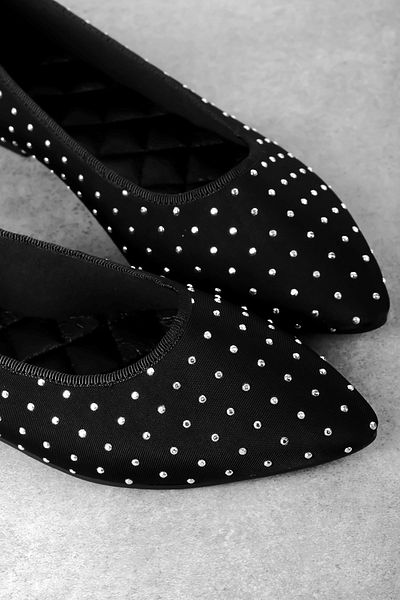 Lal Shoes & Bags Kick Women's Pointed Toe Stone Detailed Ballerina Shoes-Black