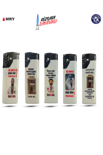 Mry GASSAL BASKILI RÜZGARA DAYANIKLI ÇAKMAK 5 ADET