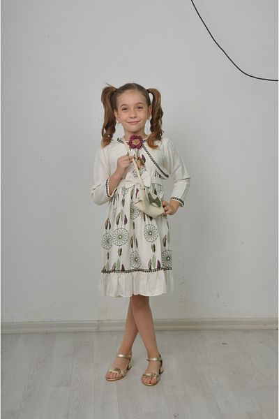 Filizdens Kids Rochie pentru fete cu model cu pene, top fără mâneci, cu geantă bolero Rochie zilnică pentru petrecerea de naștere