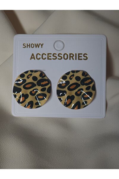 Avcıoğlu Aksesuar أقراط نسائية أقراط معدنية مستديرة معدنية بطبعة نمر أصفر ليز...