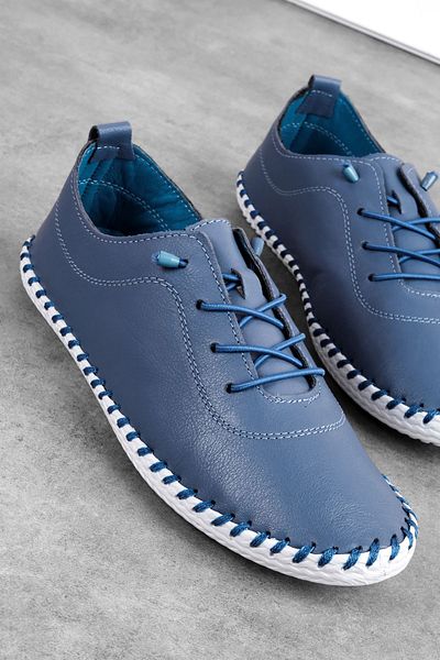 Lal Shoes & Bags Toore Women - Pantofi casual albastru din piele naturală cu detaliu de cusut