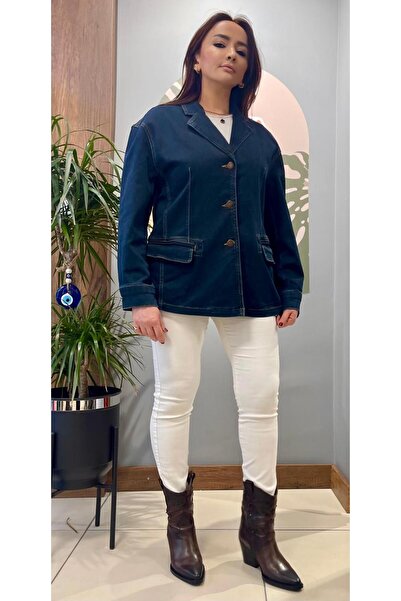 ARZU ÖZEL MODA ATÖLYESİ Mevsimlik Düşük Omuz Regular Fit Blazer Kot Ceket.