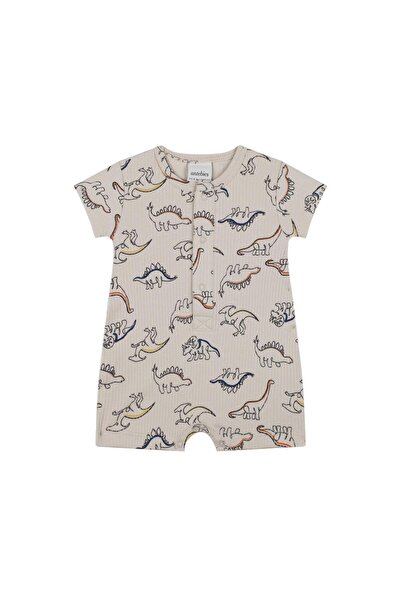 Antebies Organik, Bej, Dinozor Desenli, Çıtçıtlı Kısa Kollu Şortlu Erkek Bebe...