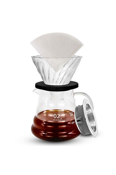 MIBRU V60 Coffee set 600ml Glass Server New Shape Dripper with Wooden Base pour over