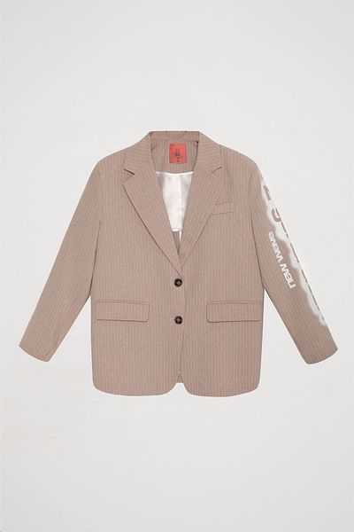 Quzu Jachetă blazer cu dungi de culoare bej - mâneci imprimate