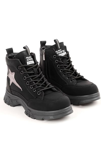 Lal Shoes & Bags Ботуши Reece с цип и дантела за момичета със звезден мотив - черни