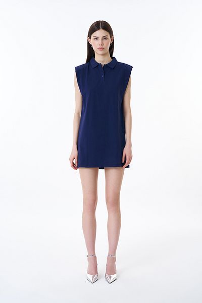 Quzu Polo Neck Padded Mini Dress Navy Blue