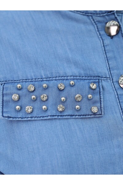 Modamorfo Tunnel Lace-Up Jeans Dress with Jewel Pocket Detail -Light Blue