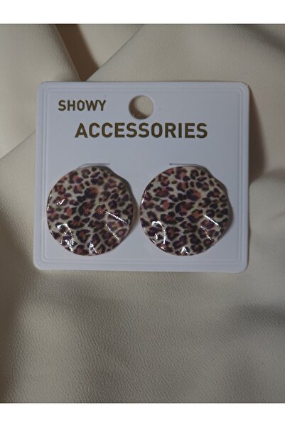 Avcıoğlu Aksesuar أقراط نسائية معدنية مستديرة فوق الليزر رمادي نمط الفهد أقرا...