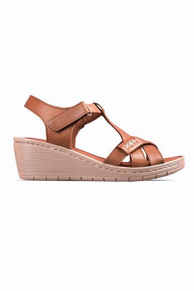 Lal Shoes & Bags Sandale cu toc cu velcro din piele naturală Ribbon pentru femei - maro