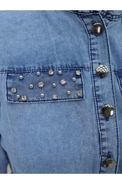 Modamorfo Rochie din denim cu șireturi tunel cu buzunar de piatră albastră de gheață