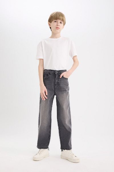DeFacto Jungen-Jeans mit lockerer Passform und geradem Bein, Basic-Jeans mit Pailletten, D6489a825sm