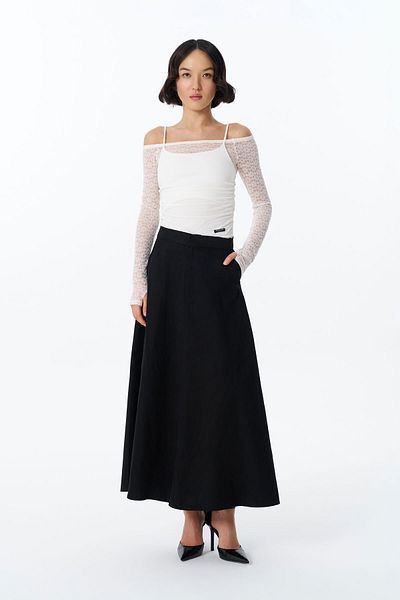 Quzu Fusta Neagra Midi Pliata - Talie Elastica