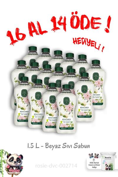 Eyüp Sabri Tuncer 16 adet Doğal Zeytinyağlı Sıvı Beyaz Sabun 1.5 L ve Rosie