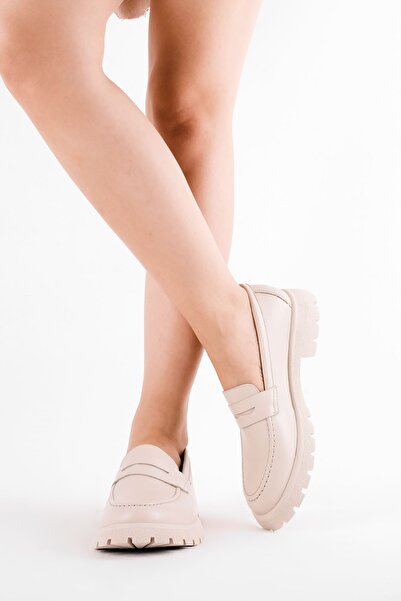 Lal Shoes & Bags Diver Жіночі шкіряні лофери з детальною прострочкою - кремові