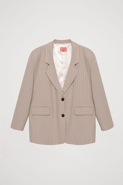 Quzu Jachetă blazer oversize cu dungi de culoare bej