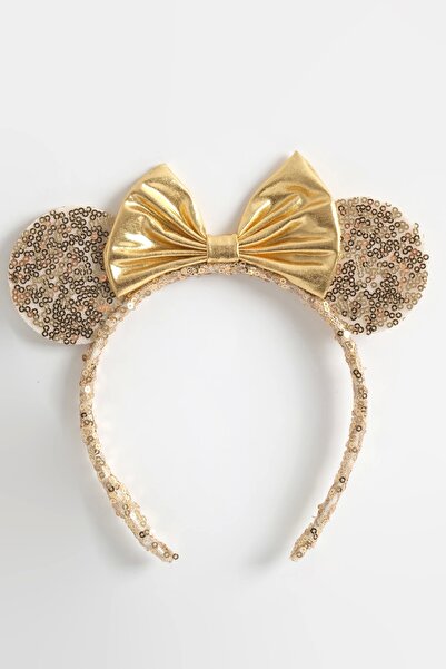 LOGO AKSESUAR Coroană pentru fete cu model Mickey - cu paiete aurii și fundă
