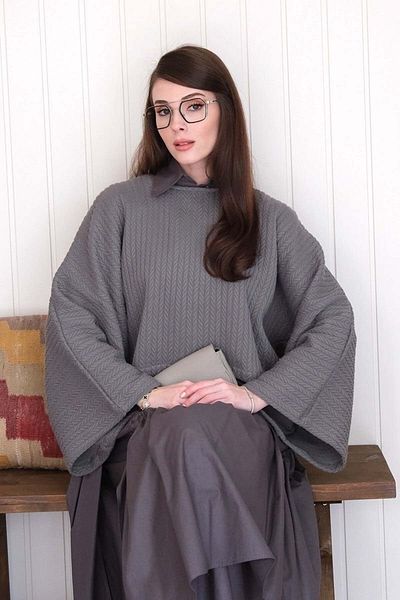 Ceylan Otantik Anthracite Bat Sleeve Knitwear Crop
