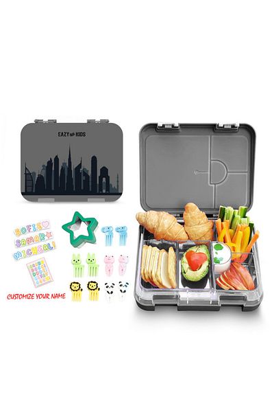 Eazy Kids 6 & 4 Convertible Bento Lunch Box - Skyline Grey