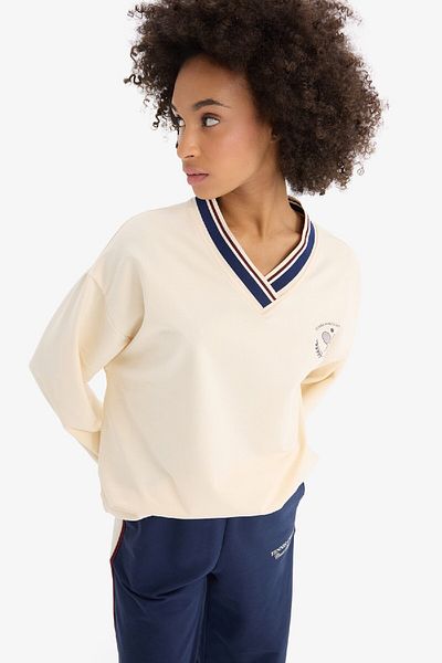 DeFacto Defactofit Oversize Wide Fit V-Neck Printed Sports Sweatshirt