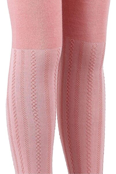 Bross Set of 2 Patterned Cotton Children's Pantyhose - Pink Ecru