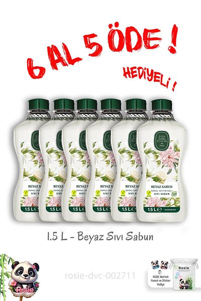 Eyüp Sabri Tuncer Natural Olive Oil Liquid White Soap 1.5 L Buy 6 Pay 5 and Rosie Gift