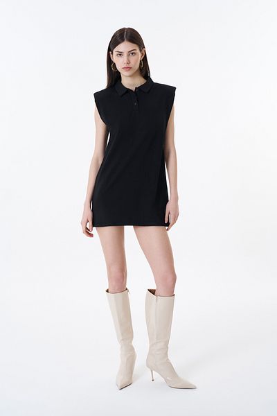 Quzu Black Mini Polo Neck Padded Dress